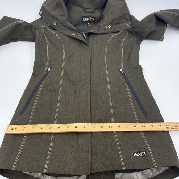 KERRITS Womens Riding Barn Jacket Size XS Hood Vent Full Zip Brown Equestrian - Picture 11 of 13
